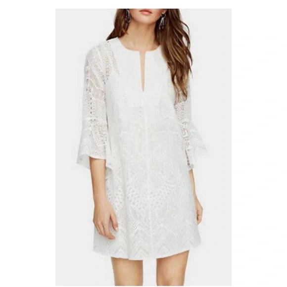 BCBGMAXAZRIA Ruffle-Sleeve A-Line Dress - Off White BCBGMAXAZRIA Ruffle-Sleeve A-Line Dress - Off White